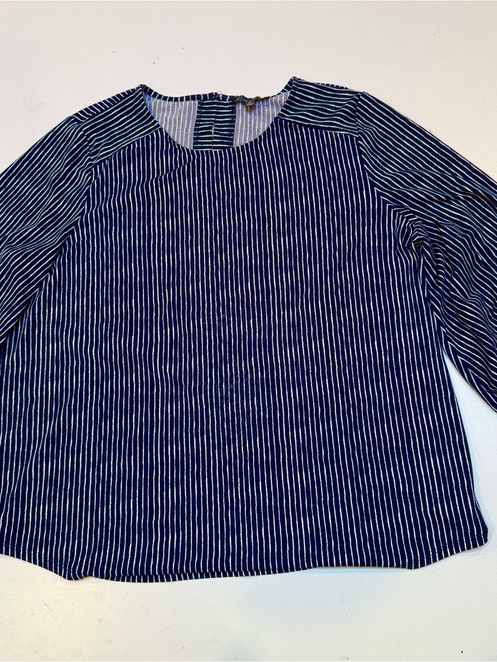 Adrianna Papell Navy and White Striped Long-Sleeve Blouse